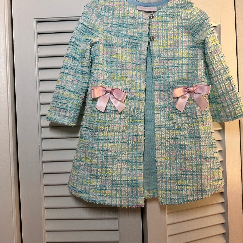 Bonnie Baby Pastel Boucle Coat with Pink Bows and Dress - Picture 7 of 12